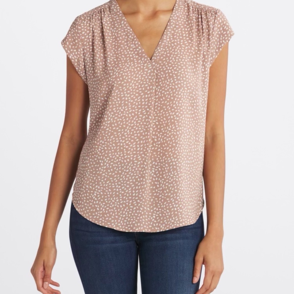 V-Neck Taupe flutter sleeve blouse